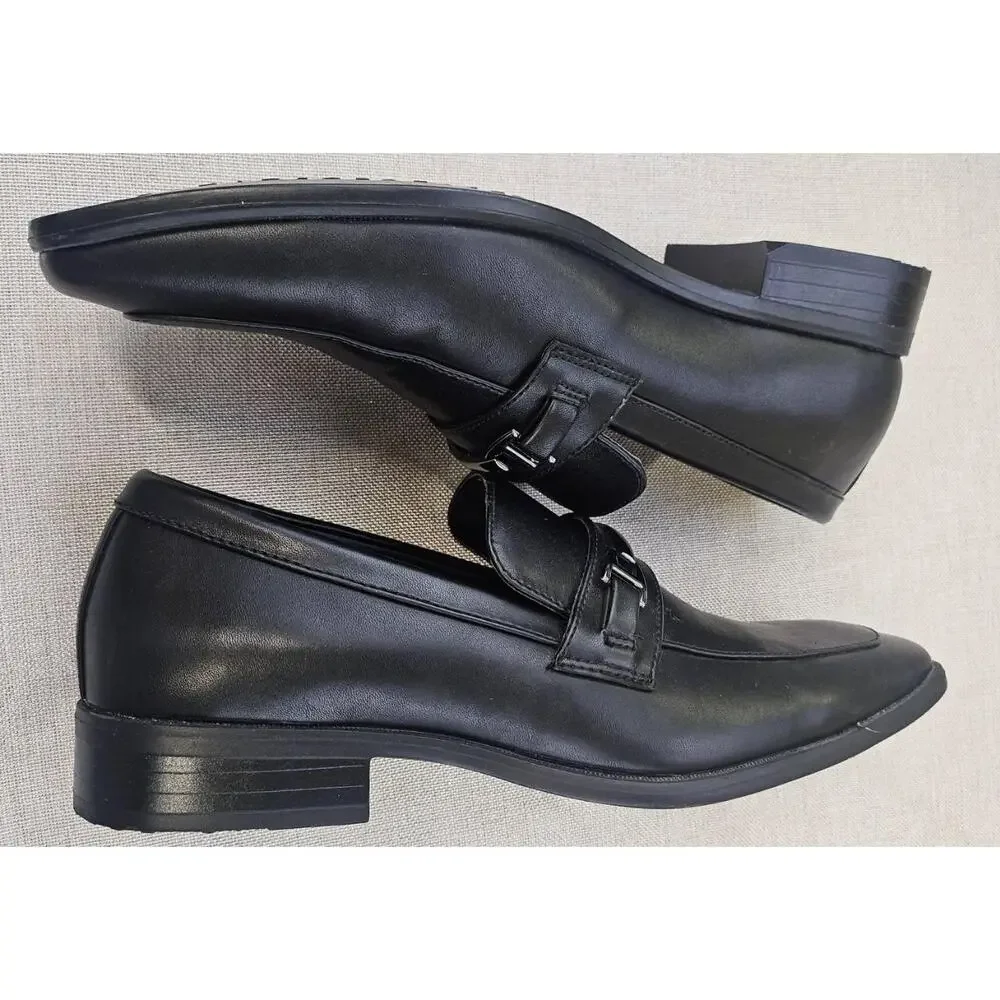 RESTORATION Classic Loafers Shoes Black Leather Metal Bit Square‎ Toe Mens 8